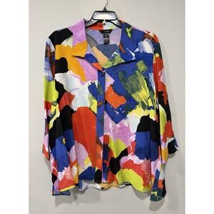 Ali Miles NWT Women's 3x Multicolor Abstract Button Up Blouse